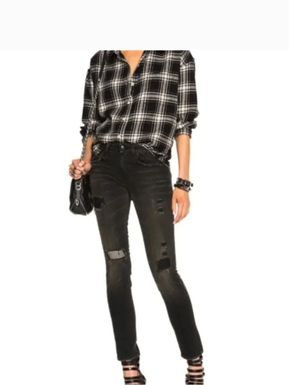R13 Alison Crop Skinny low stretch Jeans washed Black Women's 26